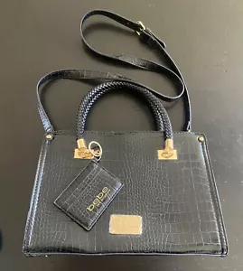 BeBe Purse Large Satchel Shoulder Bag Black Croc Faux Leather Gold Hardware - Picture 1 of 17