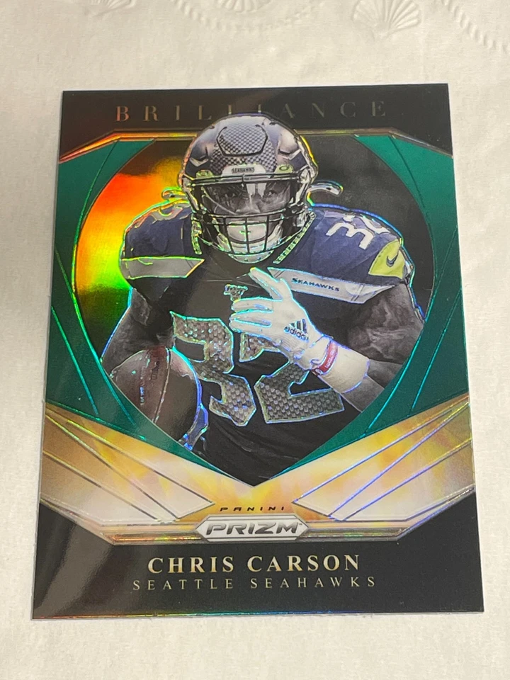 2020 Panini Prizm Green Brilliance Chris Carson Seattle Seahawks No.15 - Image 1 of 1