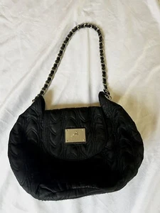 Koret Black Fabric Quilted Purse Silver Chain Strap Tote Shoulder Handbag Hobo - Picture 1 of 5