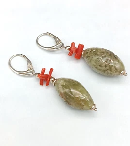 orecchini da donna pendenti corallo rosso e peridoto argento 925 FATTO IN ITALIA - Foto 1 di 7
