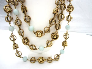 OSCAR DE LA RENTA Massive Golden Caged Ball Multi Strand Statement Necklace - Picture 1 of 8