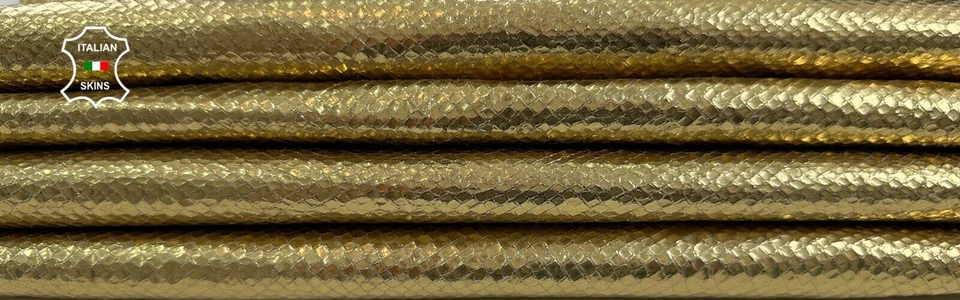 METALLIC GOLD SNAKE SCALE PRINT ON Thick Lamb leather 2 skins 14sqf 1.1mm #C2211 - Image 1 of 4