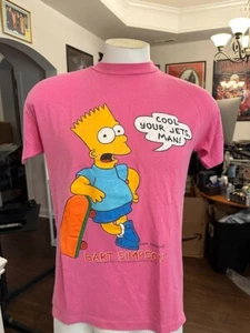 Bart Simpson Mens L Cool Your Jets Man Vintage 1990 Pink Shirt SSI Simpsons - Picture 1 of 4