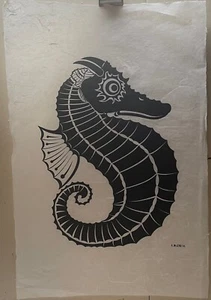 Original CHARLES B GREUL ""Caballo de Mar"" CANADÁ Estilo Costa Noroeste PANTALLA DE SEDA - Imagen 1 de 9