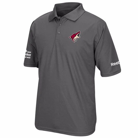 Arizona Coyotes Reebok Team Logo Grey Polo w/ Heineken Patch Men's Cover