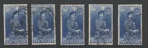 NEW ZEALAND 1953-54 QE11 10/- BLUE BULK GOOD USED LOT OF 5 (JF-F) - Picture 1 of 1