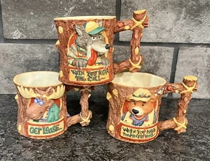 (3) Enesco Moose Creek Crossing 3D Mugs 1995 Go Fishin’, Get Loose, Go Wild - Picture 1 of 14