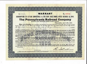 Delaware 1905 The Pennsylvania Railroad Warrant Bond Stock Certificate ABN - Bild 1 von 2