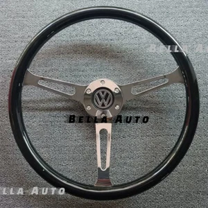 380 mm Volkswagen Beetle Vintage Solid Wood Steering Wheel Electroplated Glossy - Picture 1 of 2