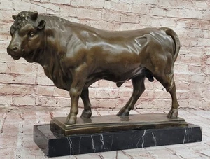 Hand Made Bronze Bull Sculpture by Barye Detailed Farmhouse Figurine Figure Sale - Picture 1 of 10