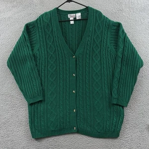 Vintage Laura Daniels Cardigan Women’s 2X Green Cable Knit Sweater 90s Relaxed - Picture 1 of 10