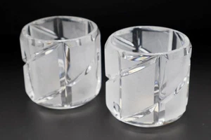 Vtg Pair 24% Full Lead Crystal Votive Candle Holders Frosted / Clear Design - Picture 1 of 4