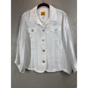 Ruby Road Shimmer Blouse Top Buttons Pleated Accents White Shirt Jacket Size 16 - Picture 1 of 5