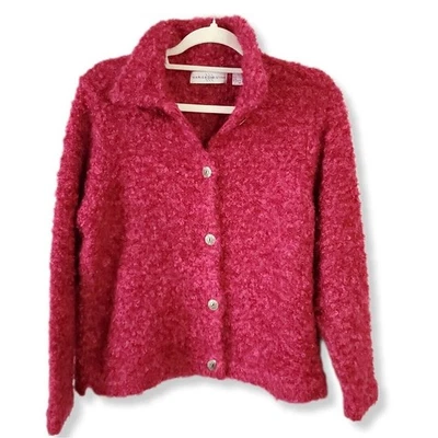 VTG 90s Marisa Christina Pink Sweater Cardigan M Loop Fluffy Knit Crop Scandi - Image 1 of 4
