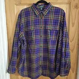 Lauren Ralph Lauren Jeans Women's 2XL Long Sleeve Purple Multicolor Plaid Shirt - Picture 1 of 18