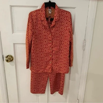 Natori Women’s Satin Geometric Print Two Piece Pajama Set Size Medium Lounge - Image 1 of 4