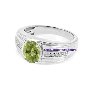 Natural Peridot & Moissanite Gemstones with 925 Sterling Silver Men's Ring #8221 - Picture 1 of 7