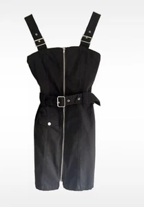 H & M chic slimming Black Dungaree Denim Zip Up Dress 6 Xs - Picture 1 of 7