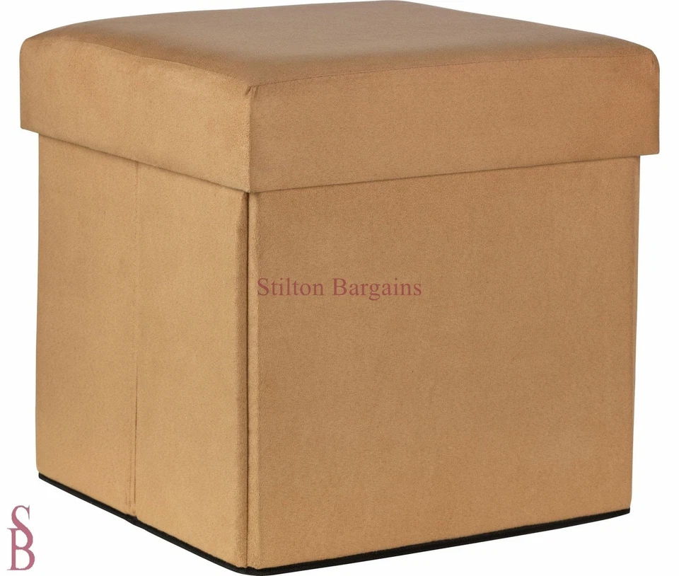 Small Stone Suede Effect Ottoman - Storage Unit Blanket Box Stool Seat - Image 1 of 1
