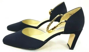 Corsina Women's Shoes Blue Block Heel w/ Gold Chain Stretch Ankle Strap Size 8 B - Picture 1 of 8