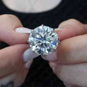 13.43 TCW Round Cut Moissanite Big Stone Engagement Ring In Platinum Plated - Picture 1 of 9