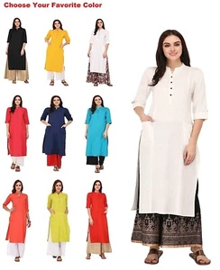 Women's Kurti Traditional Cotton Straight Kurta Ethnic Tunic Long Top Suit Dress - Picture 1 of 87