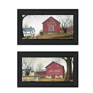 Set Of Two Antique Barn and Quilt Barn Black Framed Print Wall Art - Picture 1 of 1