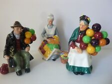 VTG ROYAL DOULTON FIGURINE LOT OF 3 THE BALLOON MAN SELLER LADY EVENTIDE QUILT