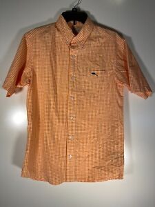 Bob Timberlake Seersucker Short Sleeve Shirt~Orange Lines~Crisp Cotton~Small