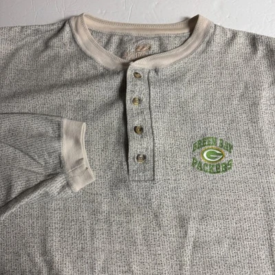 Camisa Henley Green Bay Packers XL NFL Fútbol Manga Larga Gris Abotonada Foto 1 de 4