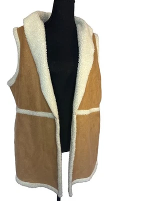 Maurice's искусственной замши шерпа с подкладкой открытый передний жилет карманы желтовато-коричневый 2 X богемное наслоение - Изображение 1 из 4