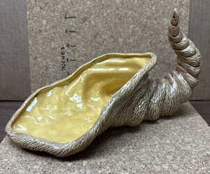 Vintage Cornucopia Dish - Beige Yellow Fall Ceramic Trinket Centerpiece - Picture 1 of 6