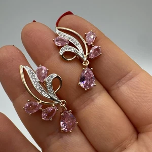 14ct Rolled Rose Gold Ballroom Earrings – Candy Pink Crystals Hallmarked 585RG - Picture 1 of 7