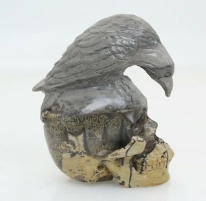 brown picture stone lifelike bend over crow skull healing crystal therapy K892 - Picture 1 of 6