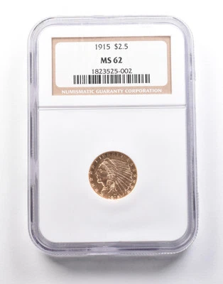 1915 $2.50 Indian Head Gold Quarter Eagle MS62 NGC *5241 - Image 1 of 3