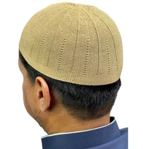 Gorra islámica para hombre tejida Kufi Taqiyah Topi - beige - Imagen 1 de 1