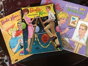 Vintage Barbie Whitman Color by Number Book 1962, plus 2 coloring books, 1963.