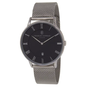 Charles Conrad Watch Black face Silver Mesh Milanese Strap unisex Classic Dress - Picture 1 of 3