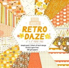 RETRO DAZE Paper Addicts 6 x 6 Sample Paper Pack Yellow & Orange 15 Sheets 