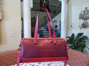 New Frances Valentine Avril Red Lizzard Print Leather Barrel Shoulder Bag - Picture 1 of 19