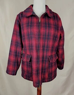 Woolrich Women’s XL Wool Red And Black Plaid Coat - Imagem 1 de 4