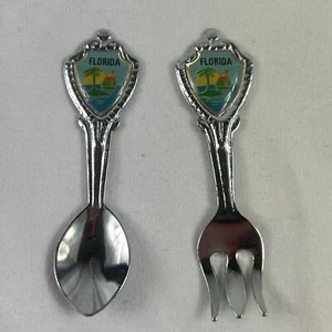 Florida Miniature Spoon And Fork Set Collectible Souvenir Sailboat Palm Tree 2.5 - Picture 1 of 6