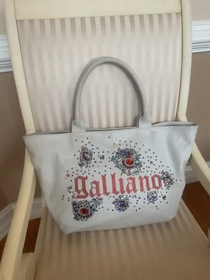 Bolso de Mano John Galliano Vintage con Lentejuelas y Estrás Cuero Cremallera Beige Foto 1 de 4