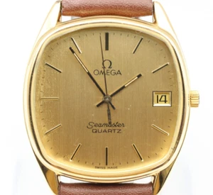 *NEAR MINT* Vintage OMEGA Seamaster Cal.1337 Quartz Gold Dial Square Mens Watch - Picture 1 of 15