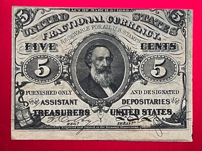5 CENTS FIVE CENTS FR#1238 3RD ISSUE FRACTIONAL CURRENCY  UNC - Image 1 of 2