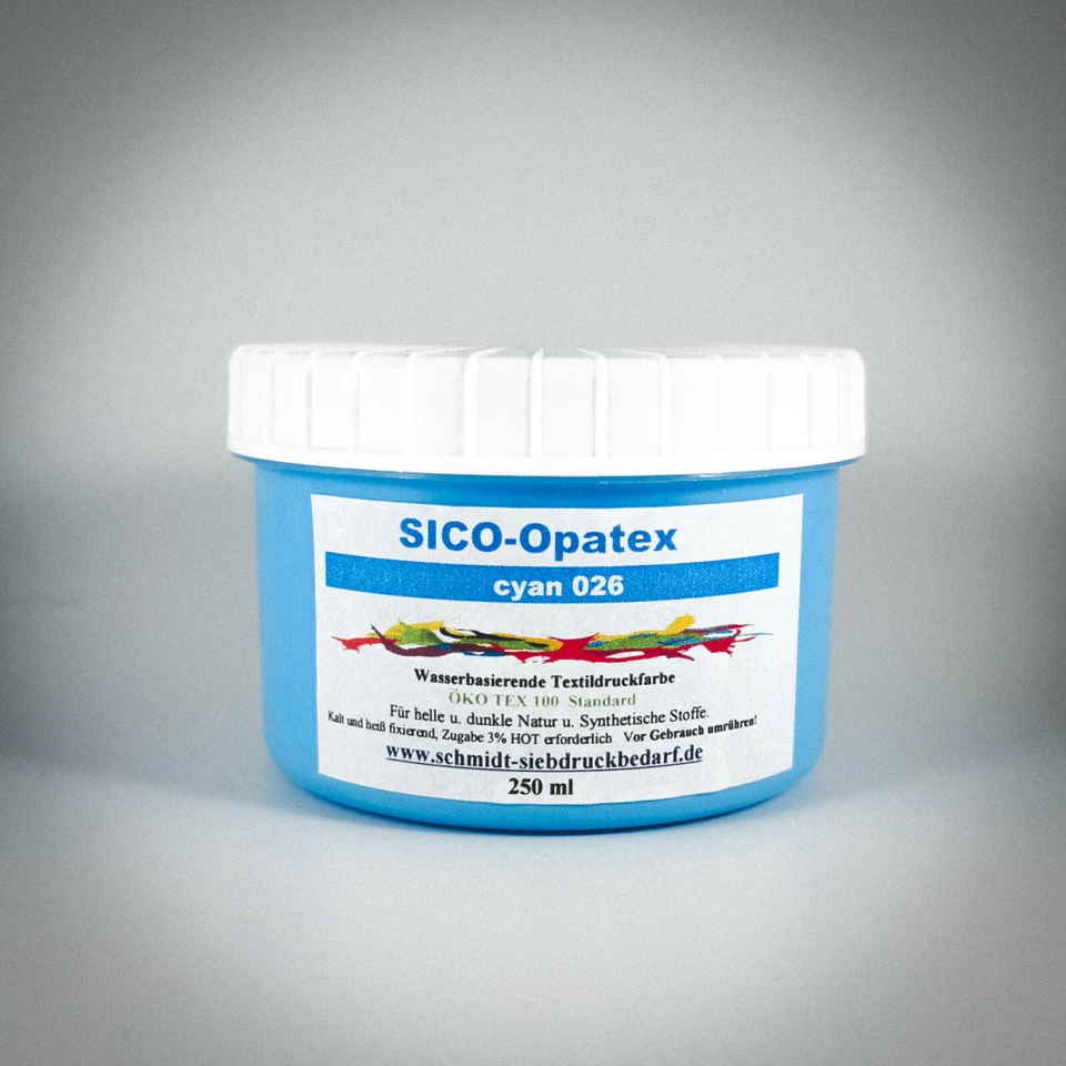 250ml SICO OPATEX 026 Cyan / Hellblau | Siebdruckfarbe helle & dunkle Textilien
