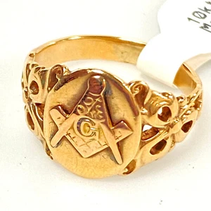 Anillo banda estilo masónico vintage de oro amarillo de 10 quilates v141 talla 6,5 - Imagen 1 de 7