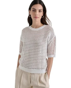 DKNY Damen Pullover Rundhals Kurzarm offen gehäkelt - weiß - Gr. XS - Bild 1 von 2