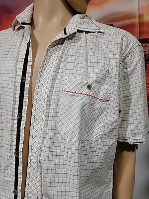 EQ Western Shirt Mens L White Contrasting Stitches Plaid Short Sleeve Shirt #W - Image 1 of 4