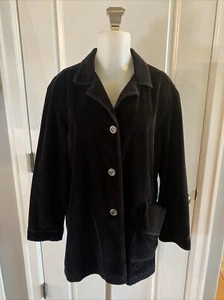 J Jill Medium Black Corduroy Coat Barn Jacket Front Button - Picture 1 of 14